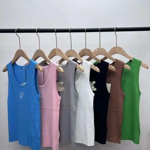 Loewve Vest Designer Tanques femininas Camis Luxury Sleeveless Summer bordado malha camisole camisa de layup apertada
