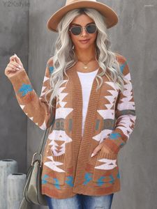 Magliette femminile 2024 Donne vintage Boho Aztec Cardigan Manica lunga Magioni a maglia sciolta di Halloween Open Open Open Front Sliose