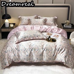Luxury Mulberry Silk Bedding Set with Duvet Cover FittedFlat Bed Sheet Pillowcase Nordic Smooth Bedsheet Double Queen King Size 240430