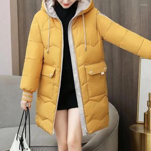 Damenjacken Frauen Down Wattebau Mantel Stilvoller Winter mit mittlerer Jacke mit Klappen Taschen Windproof Casual Casom