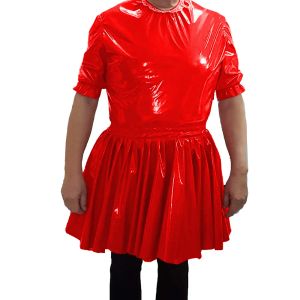 PVC Leather O-Tech Short Dress Mens Nightclub Cosplay Maid Waid Dress Sissy Sexy A-Line Mini Dress 7XL