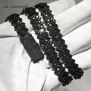 Fina smycken halsband Anpassade VVS 12mm Iced Out Sier Black Moissanite Cuban Link Chain för män