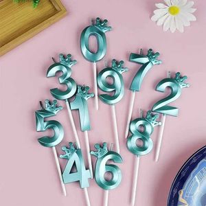 5st ljus 0-9 nummer kakedekorationer romantisk blå kronljus topper för grattis på födelsedagen tårta dekoration drottning baby dusch