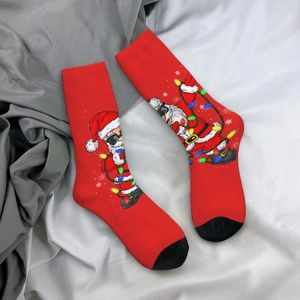 Women Socks Claus Christmas Tree Light Stockings Santa Family Printed Vintage Anti Bacterial Men Outdoor Breathable