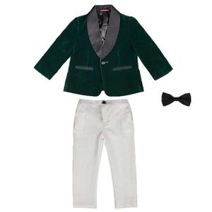 Suits Çocuklar Resmi Doğum Günü Elbise Bebek Erkekler Yeşil Kadife Blazer Ceket Pantolon Fotoğraf Takım Çocuk Düğün Performans Partisi Giyim
