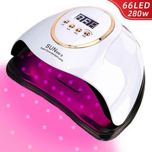 Lâmpada de unha LED para manicure 280w Unhas Máquina de secagem UV Lâmpada de secagem para cura esmalte de gel UV com sensor de movimento LCD Display 240507