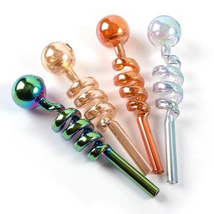 Gebogene Pyrex-Ölbrenner-Handpfeife zum Rauchen mit spiralförmigem farbigem Glasbong-Wasserpfeifen-Bubbler