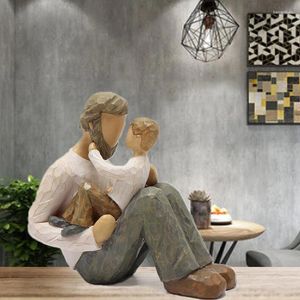 装飾的な置物2024樹脂の父と息子の彫刻クリエイティブクラフトファミリーフィギュア彫像アーティストホームデコレーションメモリアルデイファーザーズ