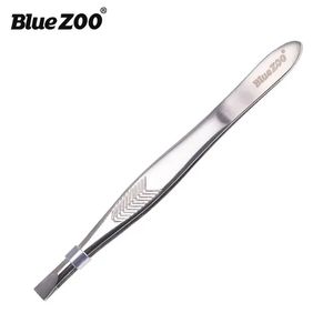 2024 Bluezoo gränsöverskridande e-handelskönhetsverktyg med anti-glidstruktur, platt mun, silver ögonbrynsklämma, rostfritt stål pincett för anti-slip ögonbrynsklämma