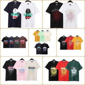 Summer American Sp5der555555 Letter Printed Foam Loose Mens and Womens Short Sleeves Round Neck Casual T-shirt Trend