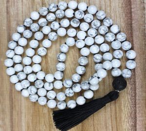 108 Howlite Knoted Mala Collana Lava Stone Pendantle con cravatta con nappa nera Gioielli di guarigione calmante emotiva5171619