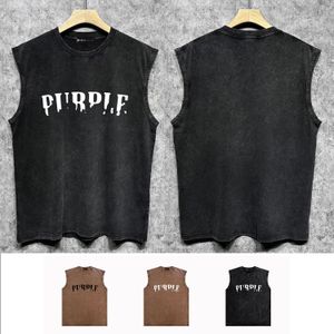 New designer fashion Tanks Purple Vest ZJBPUR011 Missing letters make old printed tank tops R96W90 pure cotton fashionable camisole tees for men and women Size S-2XL
