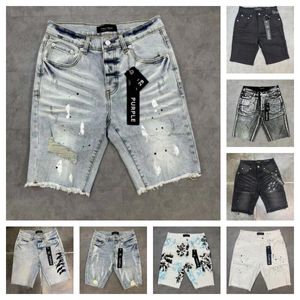 Herren-Shorts Designer Jeans Purpur Denim Hosen Herren Kurzhip Hop Hole Casual Knie Lenght Jean Kleidung 29-40 Größe