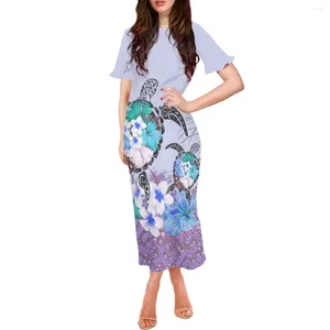 パーティードレスHycool Polynesian Turtle Floral Print long Dress long Dress women's Summerエレガントなカジュアルショートリーブプルオーバーオールマッチ