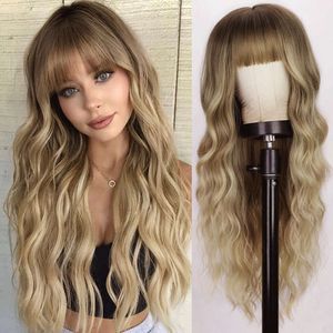 Wigs Gensorsen Long Curly Hair peruca europeia americana peruca feminino de fibra química Fibra Full Set Full Set