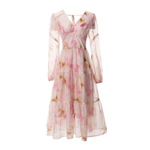 409 XXL 2024 Milan Runway Dress Spring Summer Long Sleeve Pink Yellow Brand samma stil kvinnliga klänning mode hög kvalitet som