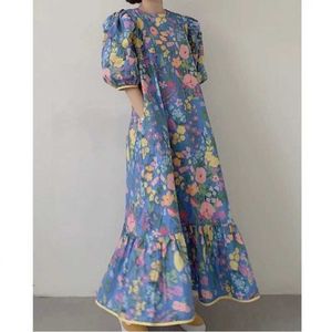 Grundlegende lässige Kleider Neues koreanisches florales langes Kleid für Frauen im Sommer 2024 Mode und lässige Drucktemperatur Abnahme von Super Fairy Dressl2405