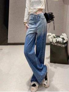 Ropa y2k mujer diamant vintage blå baggy jeans byxor kvinnor goth kläder rak koreansk mode lady denim byxor 240511