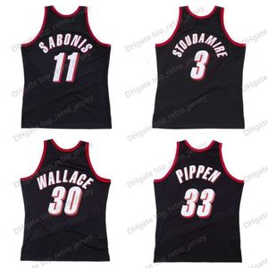 Maglie da basket cucite Arvydas Sabonis #11 Rasheed Wallace #30 Damon Stoudamire #3 Pippen #33 1999-00 MESH Hardwoods Classic Retro Jersey S-6XL