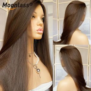Perucas retas marrons de cabelo humano glueless hd renda peruca 13x6 cabelo humano pronto para usar perucas para mulheres precedentes naturais perucas naturais