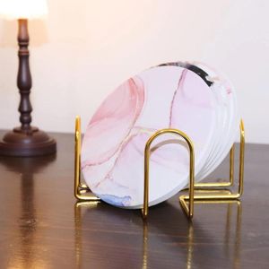 Table Mats 4pcs Coffee Cup Cushion Square Or Round Decorated With Metal Brackets For Home Wrought Iron Shelves