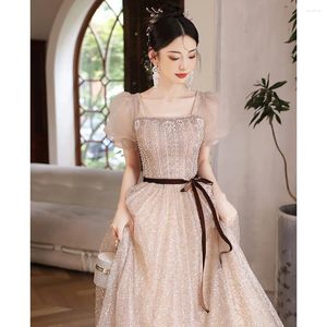 Partykleider Luxus Bankett Abendkleid für Frauen Prinzessin Square Halsband Puffhülle glänzende Perlen Lange Mädchen Quinceanera Ballkleid