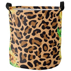 Tvättpåsar solros leopard textur fällbar korg stor kapacitet hämma klädlagringsarrangör barn leksakväska