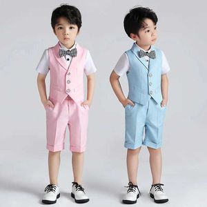 Suits Prince Boys Summer Vest Shorts Bowtie 3PCS Formal Dress Kids Wedding Photography Suit Toddler Birthday Uniforms Tuxedo Costume