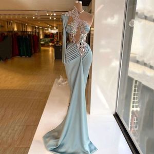 Sexy Prom Dresses Beadings One Shoulder Evening Dress Saudi Arabia Mermaid Night tail Party Gowns Custom Size