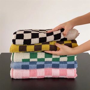 Retro Color Matching LongStaple Cotton SkinFriendly Towel Checkerboard Plaid Face Bath Towels Soft Absorbent 240510
