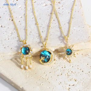 قلادة قلادة Sunsll Star Moon Moon Cubic Zircon Resin Necklace for Womens Dream Catcher Gold Plated Trent Netlace Jewelry J240513