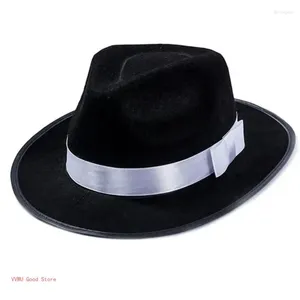 Beralar Vintage Panama şapkası siyah düz üst unisex cosplay parti kostümü fedora şapkaları