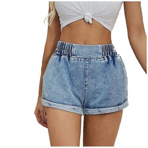 Women's Shorts Ladies Casual Pants Elastic Waist Denim Pocket High Slim Jeans Wash With Pockets Clothing