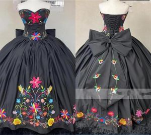 2023 Modest Mexican Embroidered Evening Dresses Formal Special Occasion Sweetheart Satin Corset Back Bow Quinceanera Dress Sweet 11788783