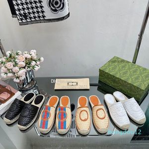 15A Pantoffeln gewebt Espadrilles Frauen ineinandergreifend G Espadrille Mules Flat Slipper Raffia Sandalen Luxus Designer lässig Sand Schuhe Fabrik Schuhe Größe mit B