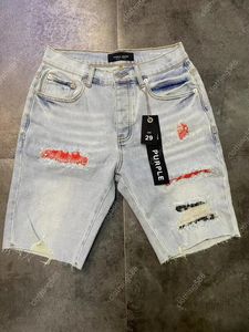 Lila jeans shorts mens korta designer jeans raka hål avslappnad sommarnatt klubb blå jeans kvinnor shorts byxor hål stil lyxlapp samma stil svarta byxor