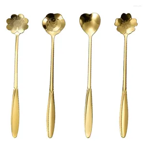 Scolle di caffè in acciaio in acciaio inossidabile fiore oro oro cucchiaio regalo cucina dessert da tè per le parti di decorazioni per la decorazione di decorazioni