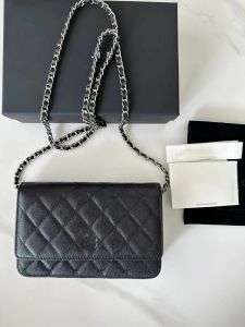 Tasarımcı WOC çantası ile ayna kalitesi klasik zincir küçük kare çanta ithal top desenli inek derisi, ambalaj moda çantası setinin içinde fermuar bölmesi ile