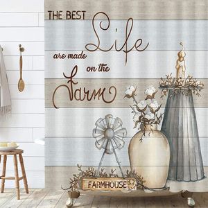 Shower Curtains Farmhouse Curtain The Life Windmill And Cotton Flower Pot Candlestick Fabric