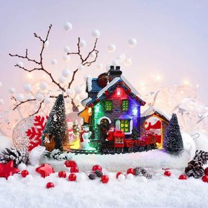 装飾的な置物クリスマススノーシーン列車村の色LEDライトハウスライトハウスライト樹脂装飾用具用装飾クラフトクリスマスの年