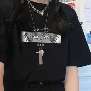 T-shirt femminile anime jujutsu kaisen satoru gojo stampato maglietta taglie forme da donna magliette manga hot harajuku comodo maglietta unisex t240510