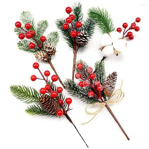 Dekorativa blommor 5st/20cm konstgjorda blommor jul pinecone grenar snöflinga bär träd semester dekoration växter röda frukt