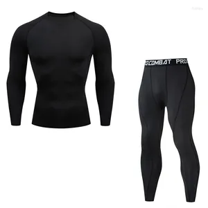 Herrens termiska underkläder Vinterkomprimering Långt set fleece Baslager Vanliga färg Män Sweatpants Tights Shirt 4XL