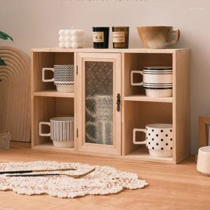 Kitchen Storage Dining Table Cabinet Desktop Cosmetics Reservation Box Tableware Display Locker Solid Wood Tea Set Dustproof Hutch