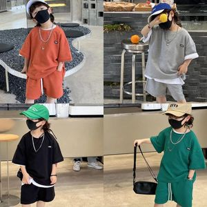 Kleidungssets Sommer Casual Baby und Jungen Baumwolle schlichte T-Shirt Tops Draw String Short Pant Kids Tracksuit Kind 2pcs Outfit Workout Set 1-10