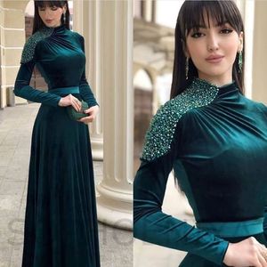 New Arrival A-Line Long Sleeve Evening Dresses 2021 Velvet Dubai Arabic Evening Gowns Prom Party Gown Dress For Women Vestidos Elegante 191w