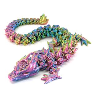 3D Impresso Rose Flower Dragon 30cm artesanato manual Toys de inuximação móvel em conjunto para o estresse do autismo Hands Funny Toys For Children Figuras Decoração Ornamento do escritório em casa 090