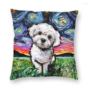 Pillow Poodle Dog Maltipoo Night Paintings Cover 45x45 Home Decoration Print Pet Lover Throw For Sofa Double-sided