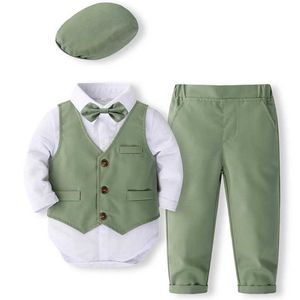 Kleidungssets 5-teilige Frühlings- und Herbst-Neugeborene Kleidung koreanische Mode Gentleman enge Top+Tanktop+Hose+Krawatte+Hut Baby Luxuskleidung BC1684L240513