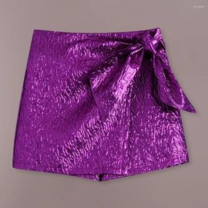 Shorts femininos Mini -saia Mini saia High Ruffle Bowknot Glossy Senhoras femininas Casual calças curtas Partem
